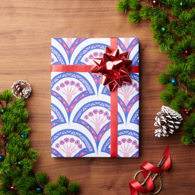 Blaues Damastmuster Geschenkpapier (Feiertagsgeschenk)
