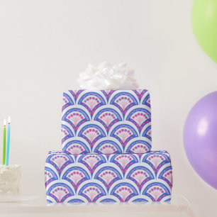 Blaues Damastmuster Geschenkpapier