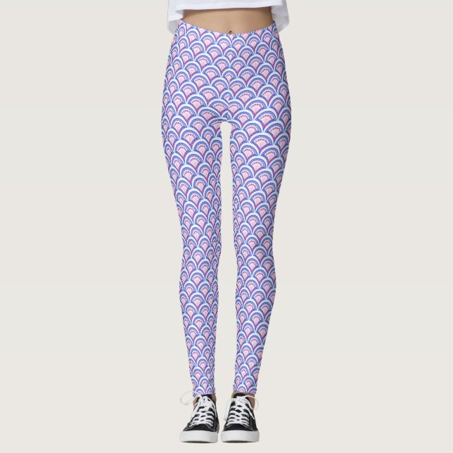 Blaues Damastmuster Leggings (Vorderseite)