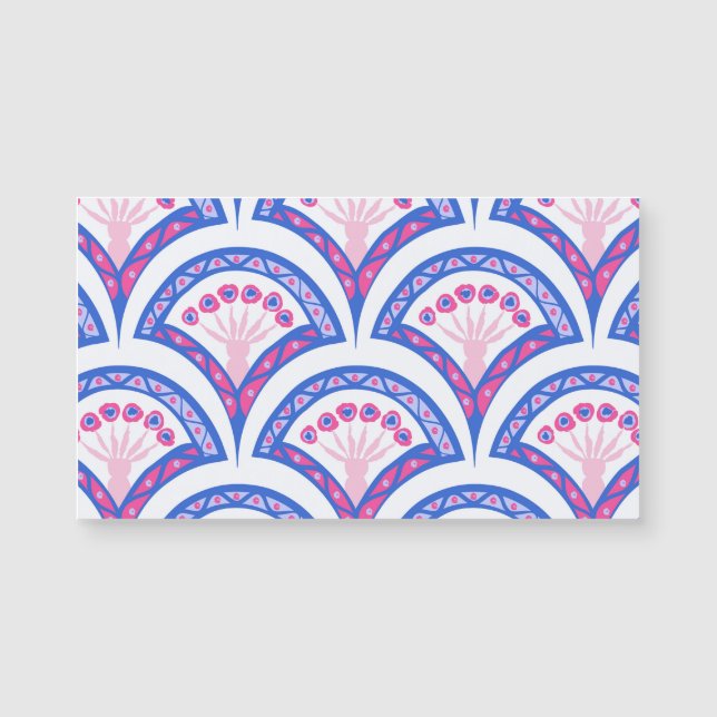 Blaues Damastmuster Magnetkarte (Vorderseite)