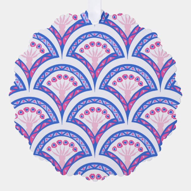 Blaues Damastmuster Ornament Karte (Vorderseite)