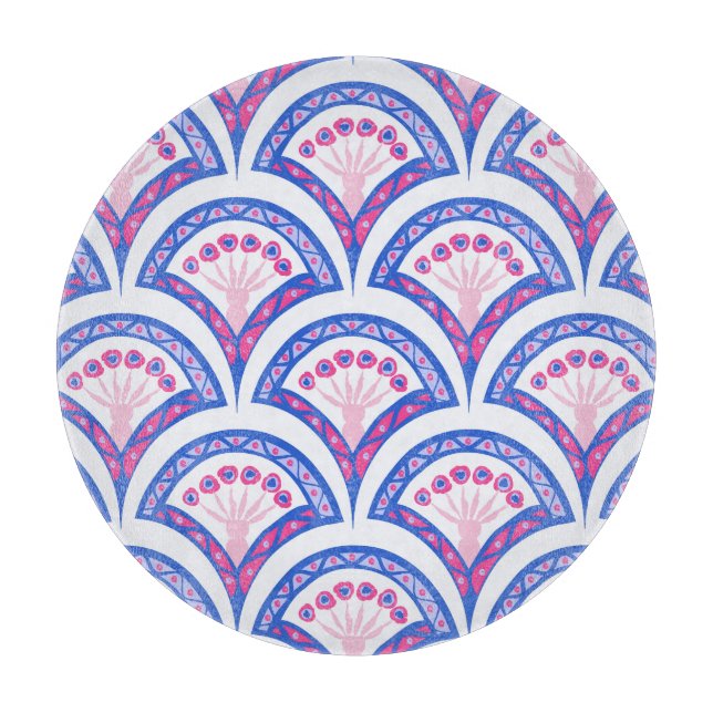 Blaues Damastmuster Schneidebrett (Vorderseite)