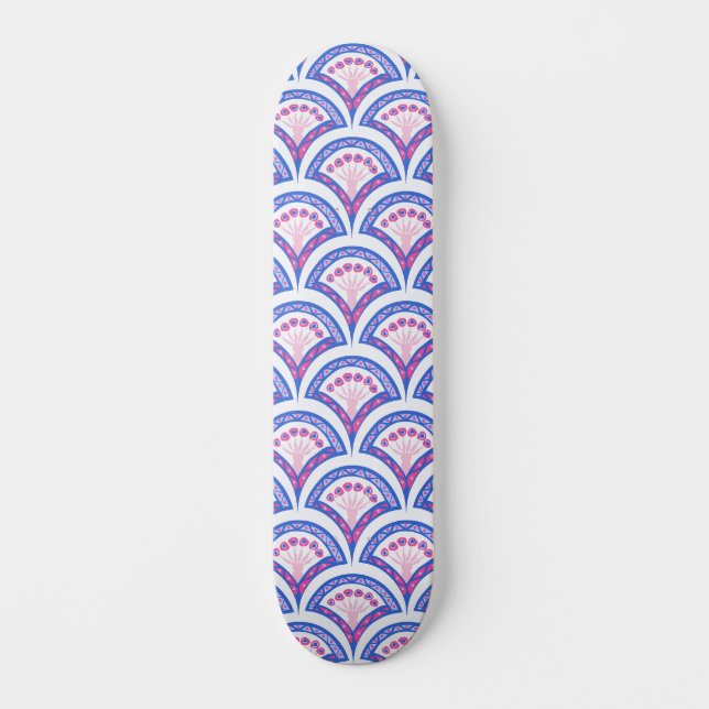 Blaues Damastmuster Skateboard (Vorderseite)