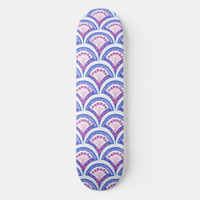Blaues Damastmuster Skateboard (Vorderseite)