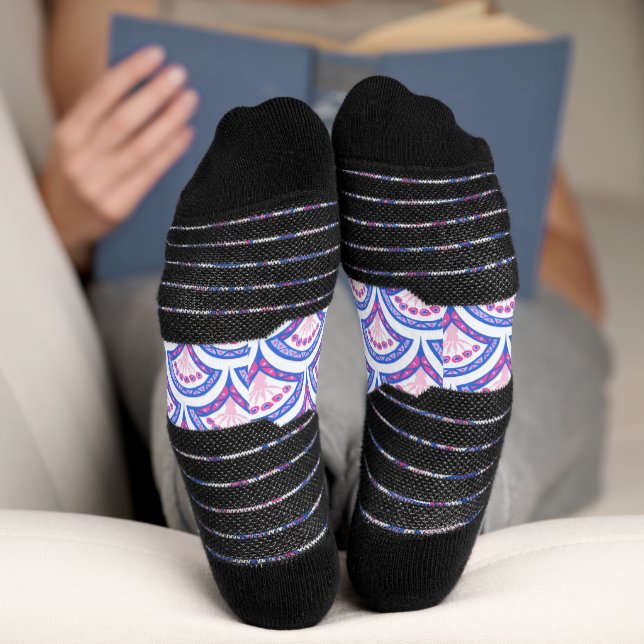 Blaues Damastmuster Socken (Unterseite)