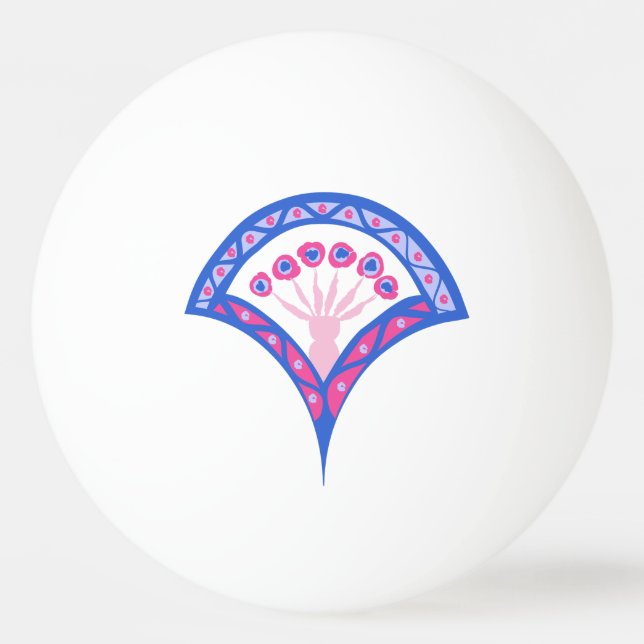 Blaues Damastmuster Tischtennisball (Vorderseite)
