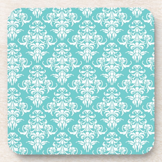 Blaues Damastmuster Vintager girly Chicleuchter Untersetzer (Vorderseite)