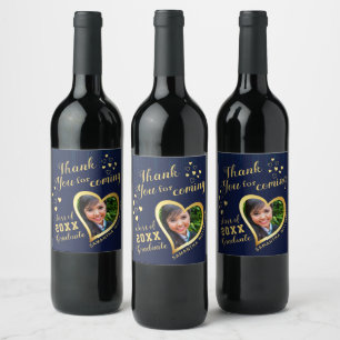 Blaues Dankeschön-Foto-Abschlussfeier-Gastgeschenk Weinetikett