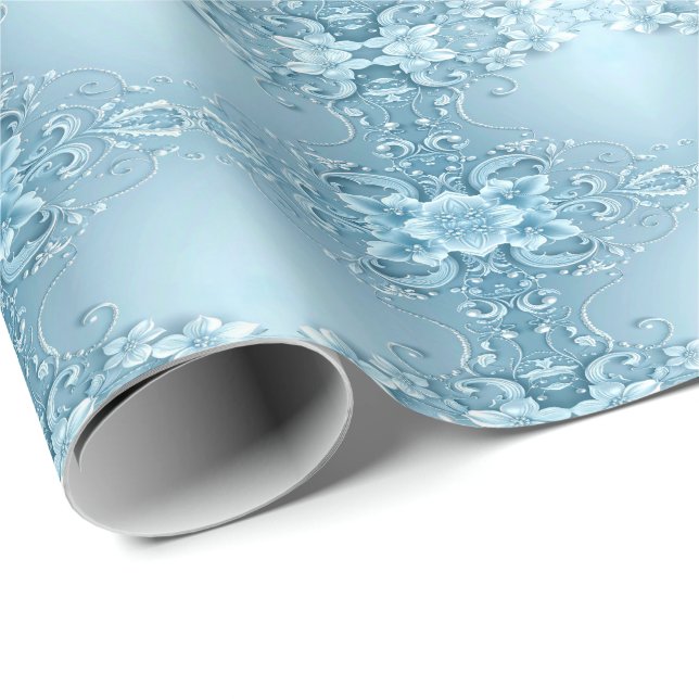 Blaues dekoratives Blumengeschenkpapier Geschenkpapier (Rolleneckpunkt)