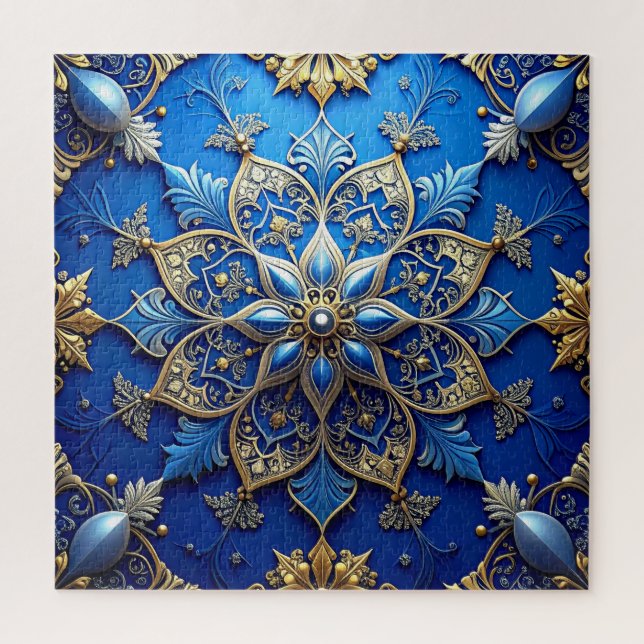 Blaues dekoratives Blumenpuzzle Puzzle (Vertikal)