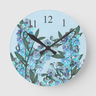Blaues Delphinium Runde Wanduhr