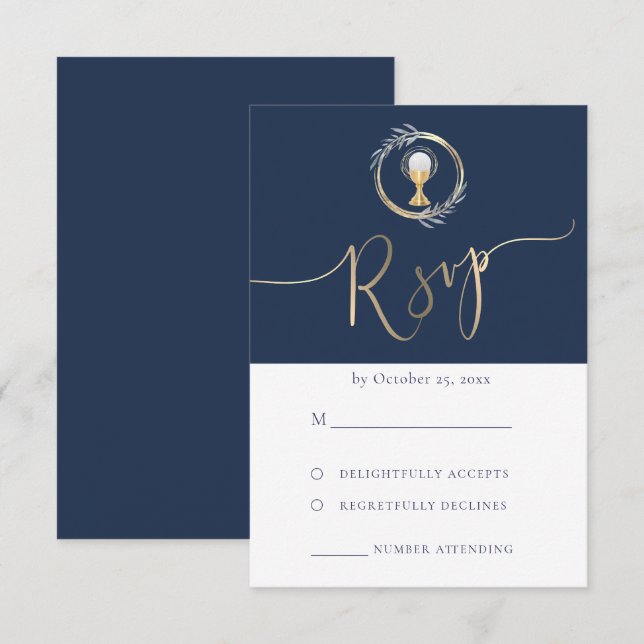 Blaues Design Erste RSVP-Karte RSVP Karte (Vorne/Hinten)