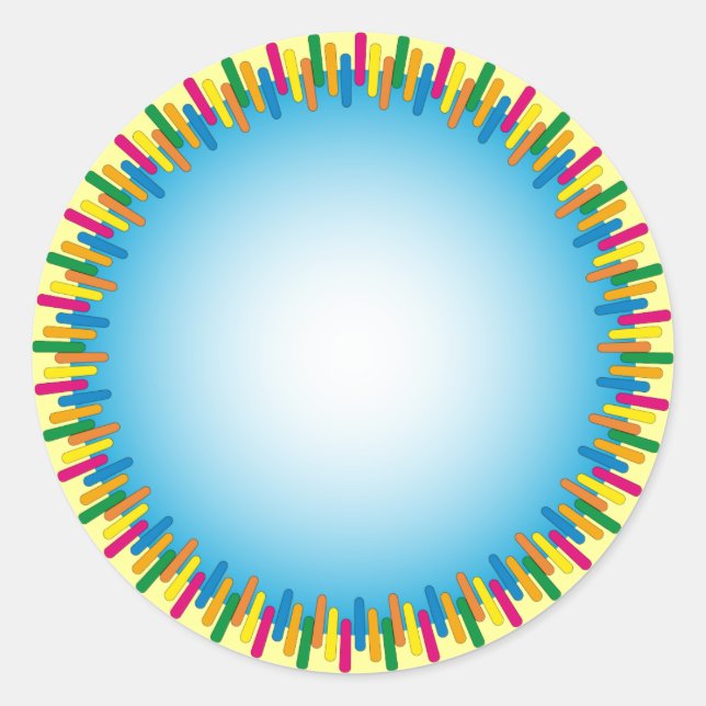 Blaues Design mit farbenfroher Grenze Runder Aufkleber (Vorderseite)