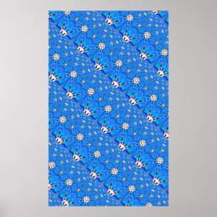 blaues diadonales geometrisches Rasterposter Poster