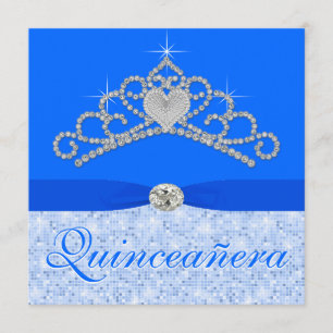 Blaues Diamant-Tiara-Blau Quincenera Einladung