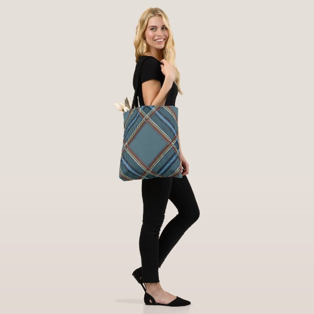 Blaues Diamantmuster Tartan Tote Bag (Am Model)