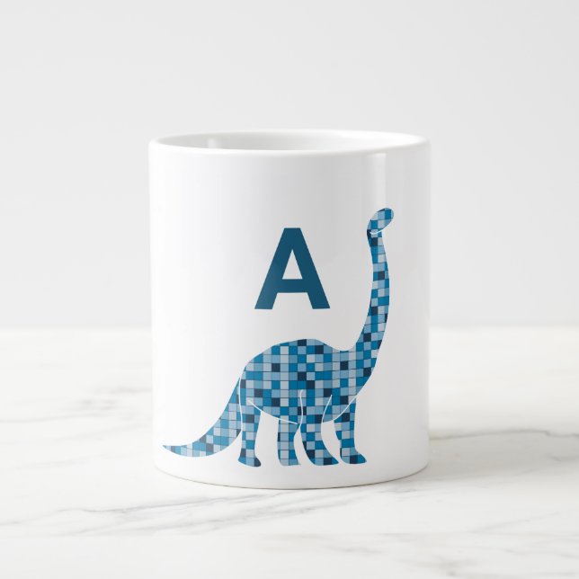 Blaues Dinosaurier-Monogramm Jumbo-Tasse (Vorderseite)