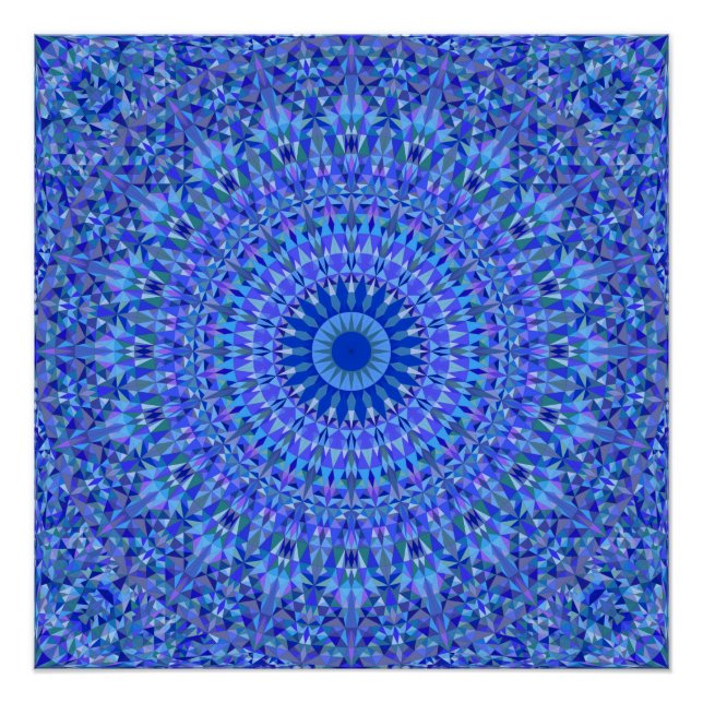 Blaues Dreieck Kaleidoscope Mandala Poster (Vorderseite)