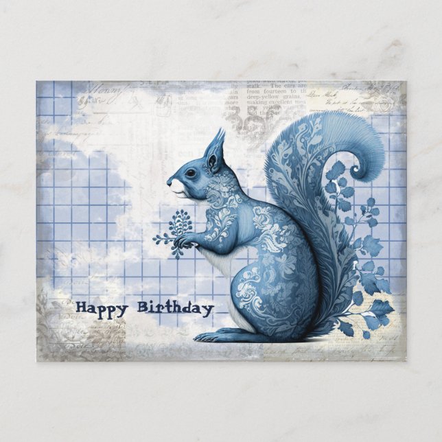 Blaues Eichhörnchen Birthday Collage Postkarte (Vorderseite)
