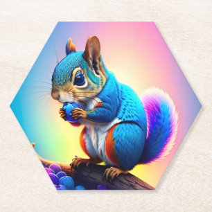 Blaues Eichhörnchen, das Obst isst-323232 Untersetzer