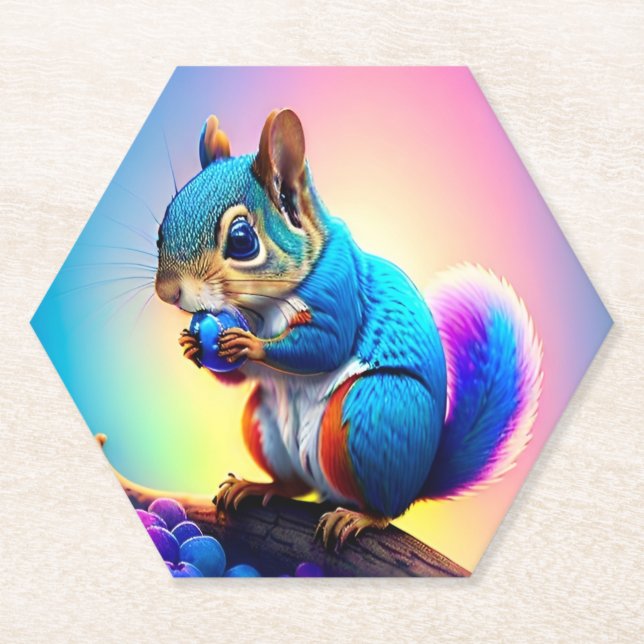 Blaues Eichhörnchen, das Obst isst-323232 Untersetzer (Vorderseite)