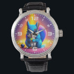 Blaues Eichhörnchen, das Obst isst Armbanduhr<br><div class="desc">Blaues Eichhörnchen,  das Obst isst</div>