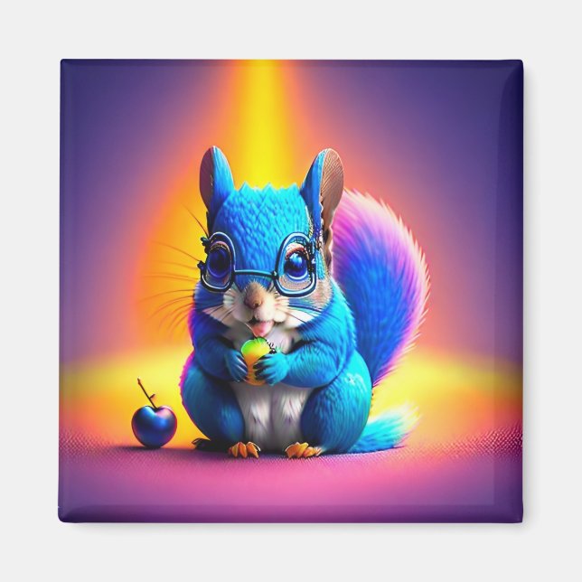 Blaues Eichhörnchen, das Obst isst Magnet (Vorne)
