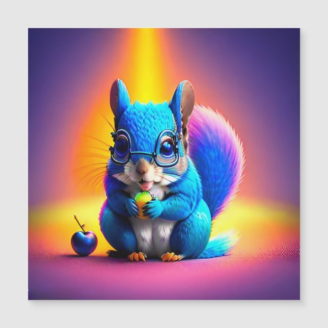 Blaues Eichhörnchen, das Obst isst Magnetkarte (Vorderseite)