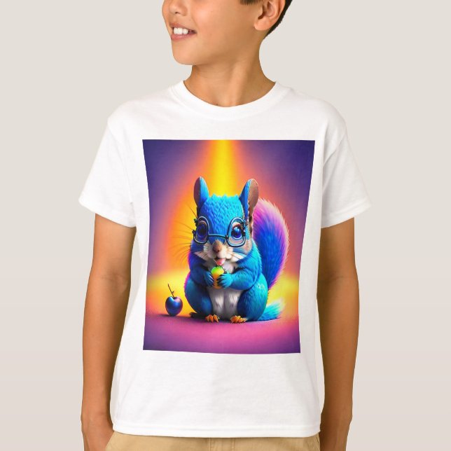 Blaues Eichhörnchen, das Obst isst T-Shirt (Vorderseite)
