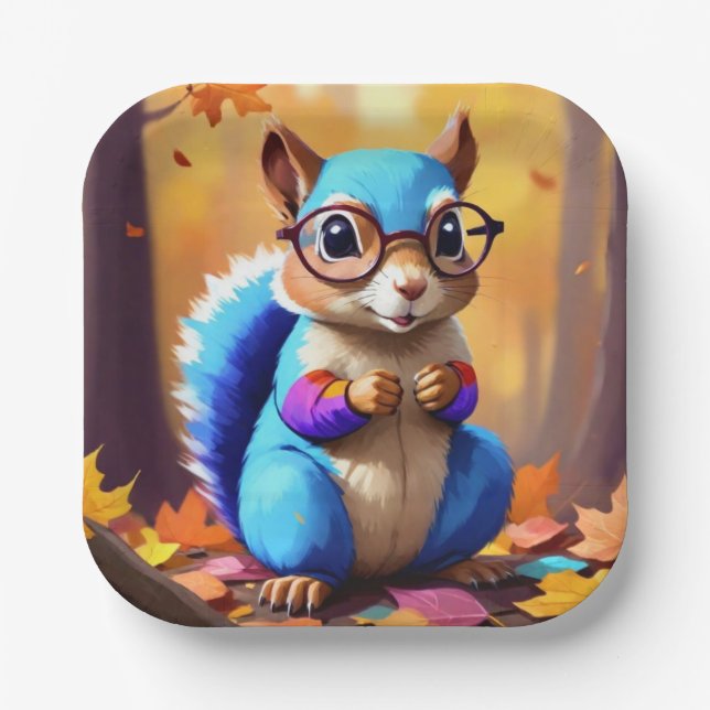 Blaues Eichhörnchen mit Brille Pappteller (Vorderseite)