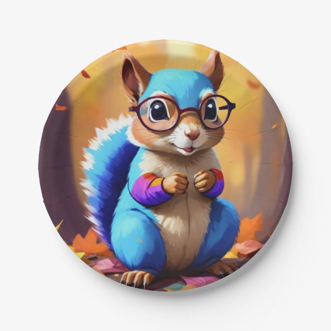 Blaues Eichhörnchen mit Brille Pappteller (Vorderseite)