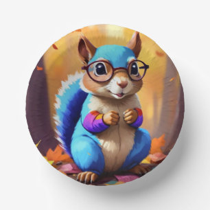 Blaues Eichhörnchen mit Brille Pappteller