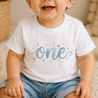 Blaues Ein Wasserfarben 1. Geburtstag Baby T-Shirt
