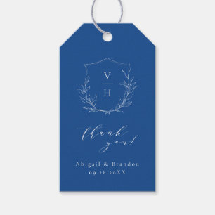 Blaues einfaches botanisches Wappen-Monogramm Hoch Geschenkanhänger