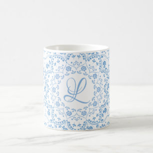 Blaues einfaches Mandala-Kreis-Minimalistisches Fl Kaffeetasse