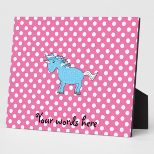 Blaues Einhorn auf rosa Punkten Fotoplatte