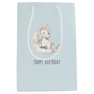 Blaues Einhorn auf Wolken-Geburtstag Mittlere Geschenktüte