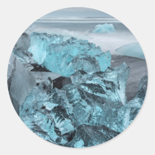 Blaues Eis am Strand, Island Runder Aufkleber