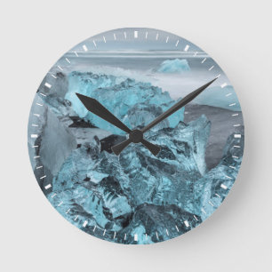 Blaues Eis auf Strandlandschaft, Island Runde Wanduhr