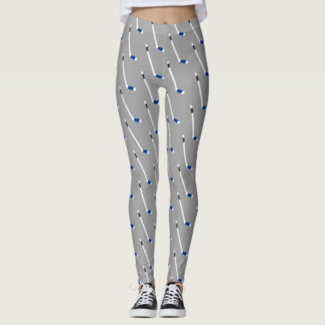 Blaues Eis-Hockey-Stock-Muster Leggings (Vorderseite)