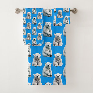 Blaues Eisbär-Musterdesign Badhandtuch Set