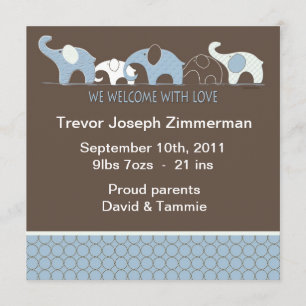 Blaues Elefant-Baby Annoucement ohne Foto Ankündigung