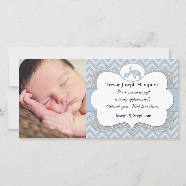 Blaues Elefant-Baby danken Ihnen Foto-Karte Dankeskarte (Vorderseite)