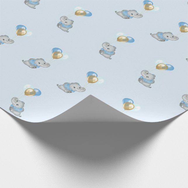 Blaues Elefant-Babyshower-Geschenkpapier Geschenkpapier (Ecke)