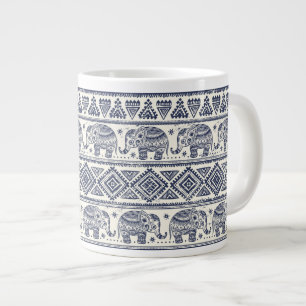 Blaues Elefantenmuster Jumbo-Tasse