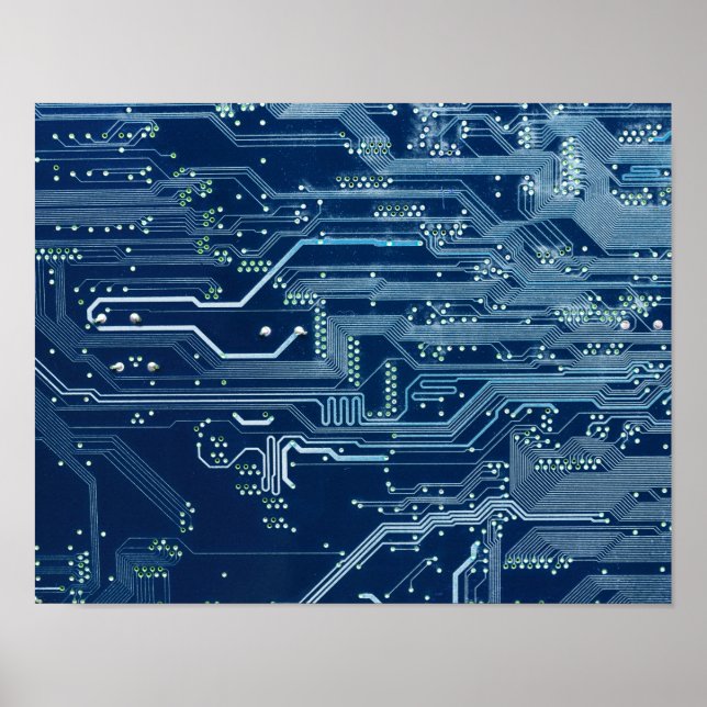blaues elektronisches Leiterplatten-Computermuster Poster (Vorne)