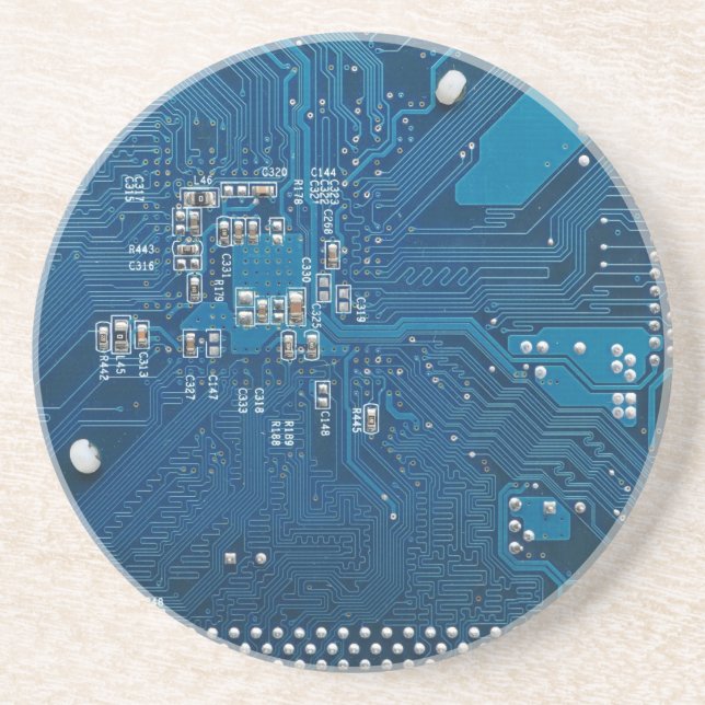 blaues elektronisches Leiterplatten-Computermuster Sandstein Untersetzer (Vorne)