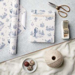 Blaues Elfenbein-Toile-Hochzeitsstil-Geschenk  Geschenkpapier