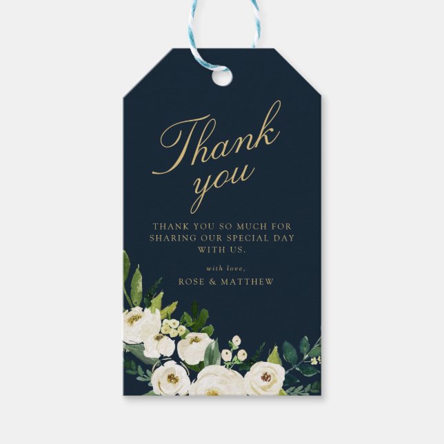 Blaues Elfenbein, weißes Blumengeschenk Geschenkanhänger (Vorderseite)