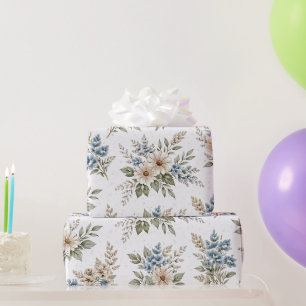 Blaues Elfenbein-Wiesenblumenmuster Geschenkpapier